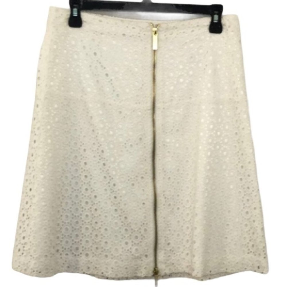 Michael Michael Kors White Lined Skirt Gold Zipper